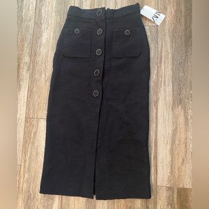 Zara Textured Cross Button Pencil Skirt